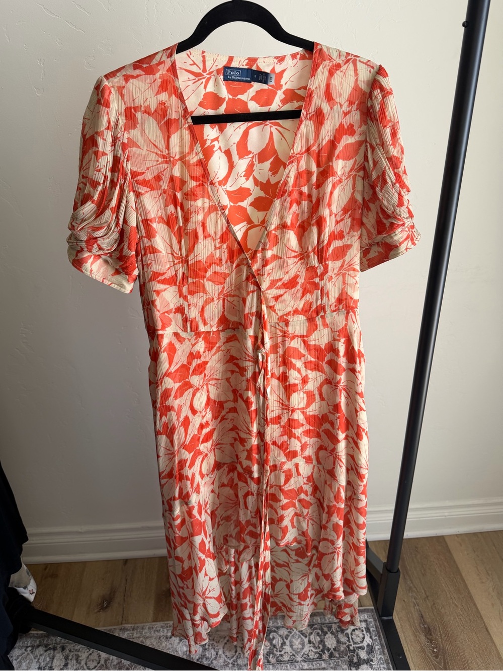 Ralph Lauren Coral and Cream Floral V‑Neck Midi Dress